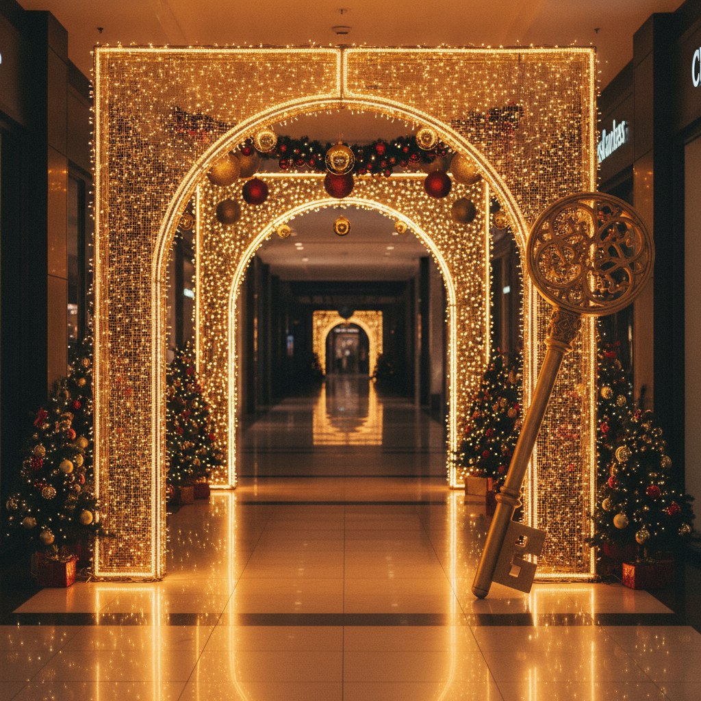 Arco iluminado con llave dorada gigante
