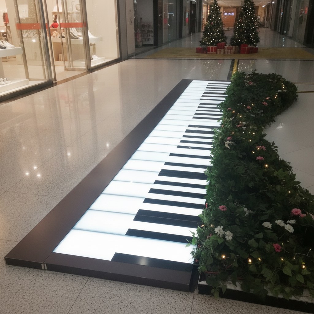 Piano de piso interactivo con teclas iluminadas